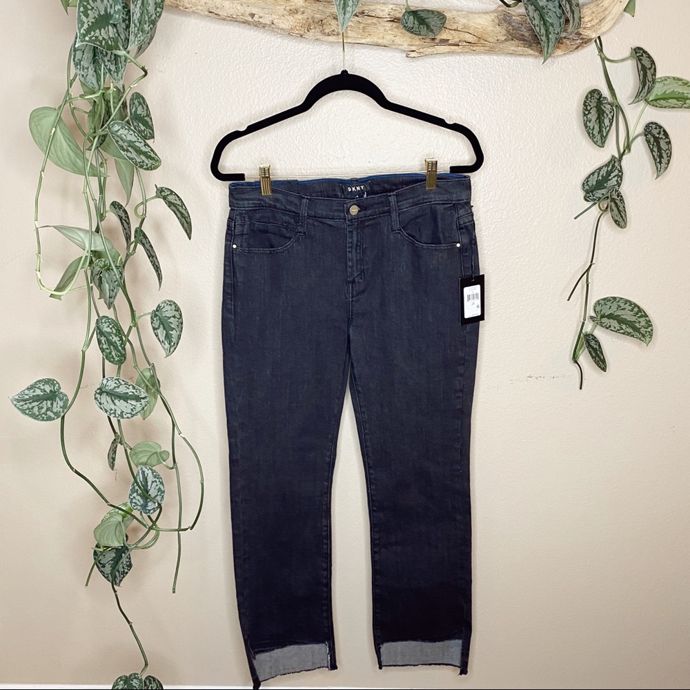DKNY Stair Step Frayed and Cut Out Jeans
